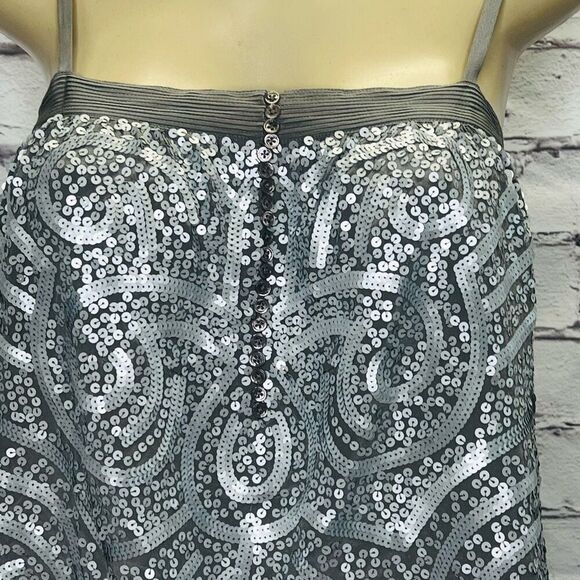 BCBGMaxazria Womens Light Charcoal Silk Sequined Woven Cami Top Size Small NWT - Picture 4 of 7